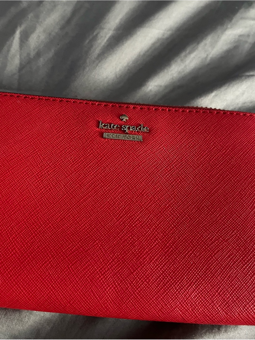 kate spade Coral Saffiano Slim Zip Pouch with Gold Logo